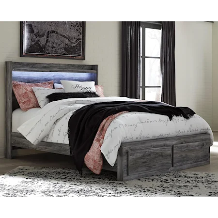 Queen Panel Bed with Storage Footboard