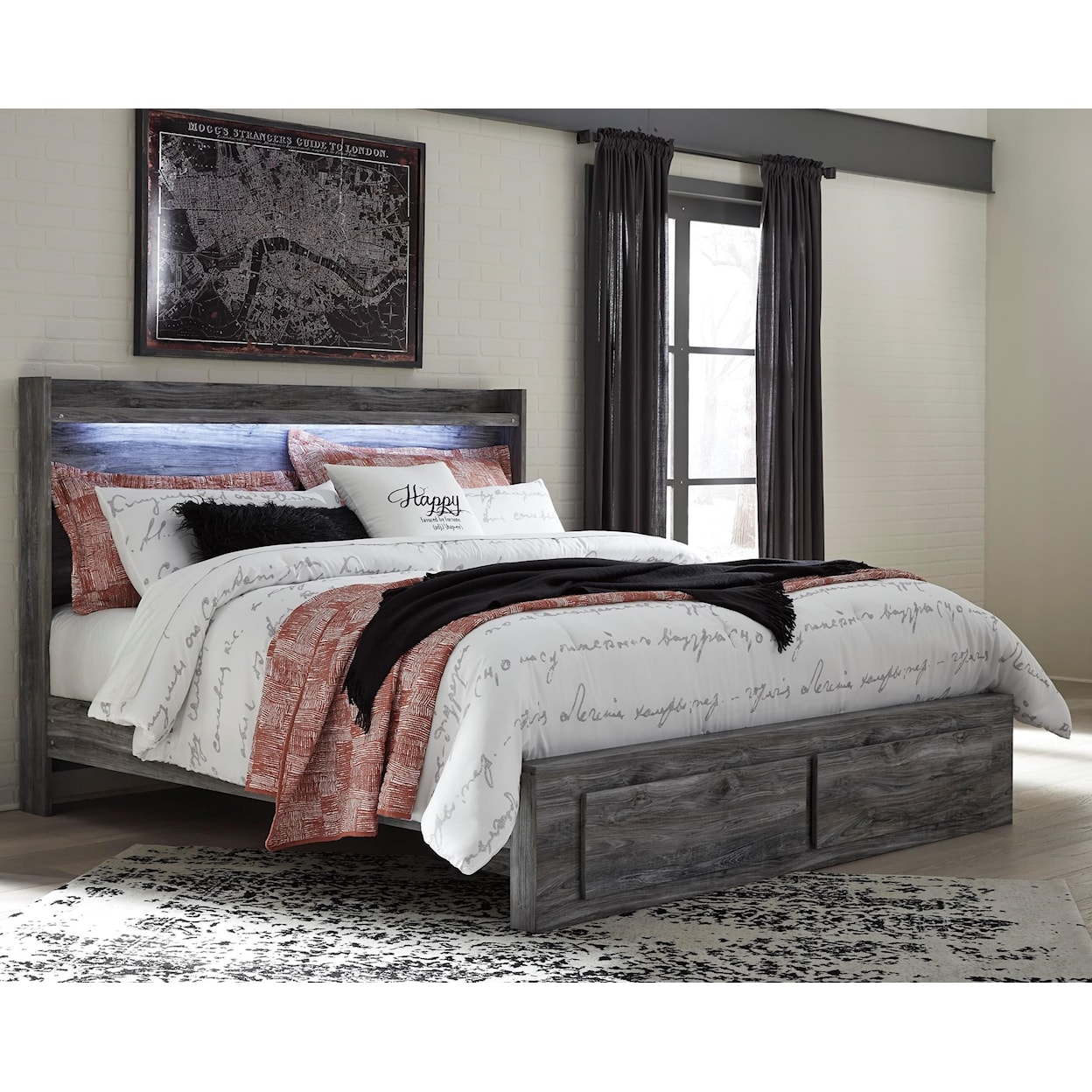 Signature Baylor King Panel Bed with Storage Footboard