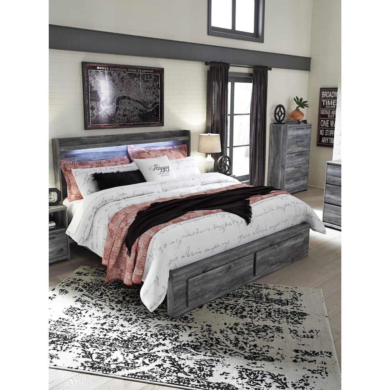 Signature Baylor King Panel Bed with Storage Footboard