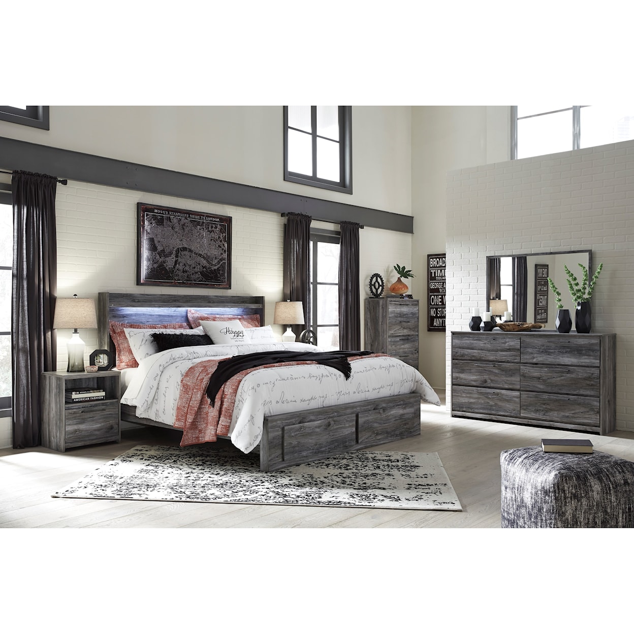 Ashley Furniture Signature Design Baystorm King Panel Bed with Storage Footboard