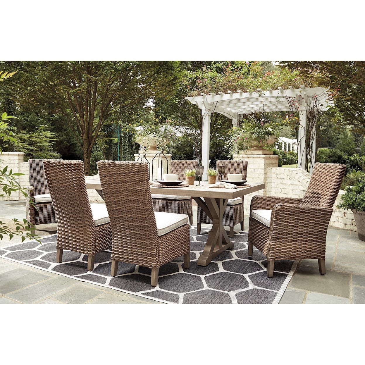 Ashley Furniture Signature Design Beachcroft 7 Piece Outdoor Dining Set