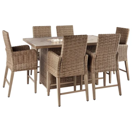 7 Piece Outdoor Bar Fire Pit Table Set