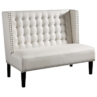 Oatmeal Fabric Accent Bench/Settee with Tufted Wing Back and Nailhead Trim