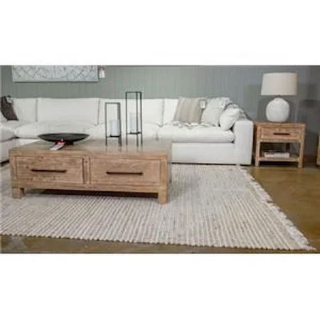 2 Piece Rectangular Coffee Table with Storage and Square End Table Set