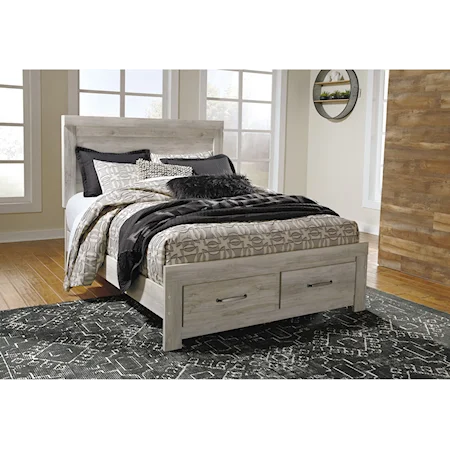 Queen Panel Bed with Storage Footboard