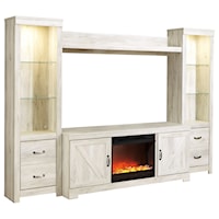 Wall Unit with Fireplace & 2 Piers in Rustic White Finish