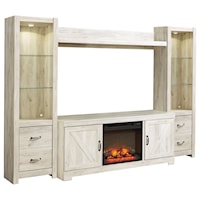 Wall Unit with Fireplace & 2 Piers in Rustic White Finish