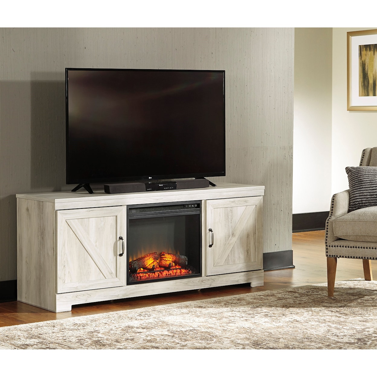 Signature Design by Ashley Bellaby Large TV Stand with Fireplace