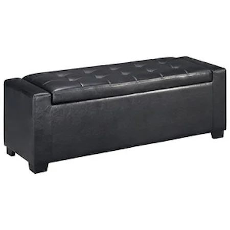 Upholstered Storage Bench in Black Faux Leather with Tufted Top