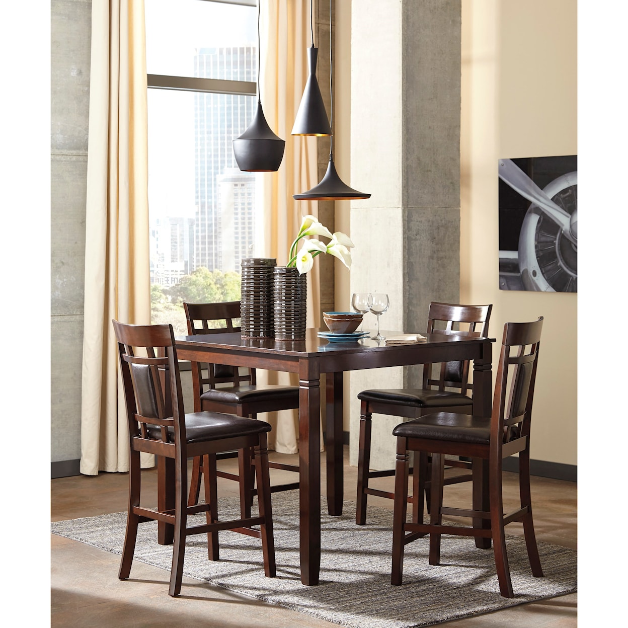 Ashley Furniture Signature Design Bennox 5-Piece Dining Room Counter Table Set