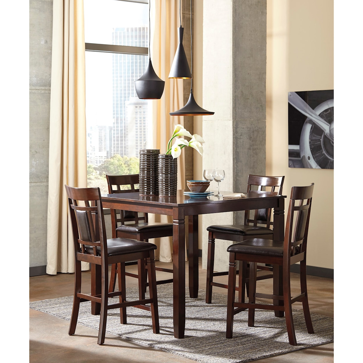 Ashley Signature Design Bennox 5-Piece Dining Room Counter Table Set