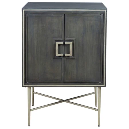 Gray Finish Accent Cabinet with Silver Finish Metal Accents