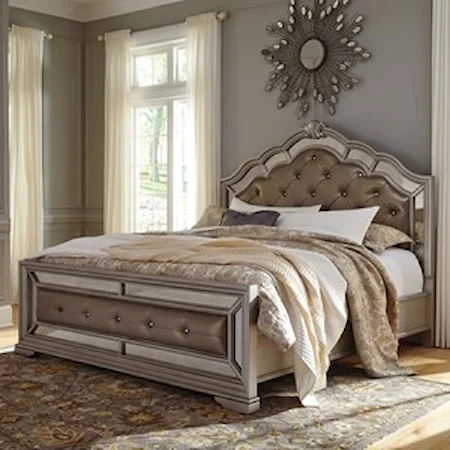 Queen Upholstered Bed in Silver Finish