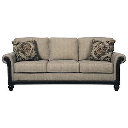 Transitional Sofa with Rolled Arms & Showood Trim in Dark Finish