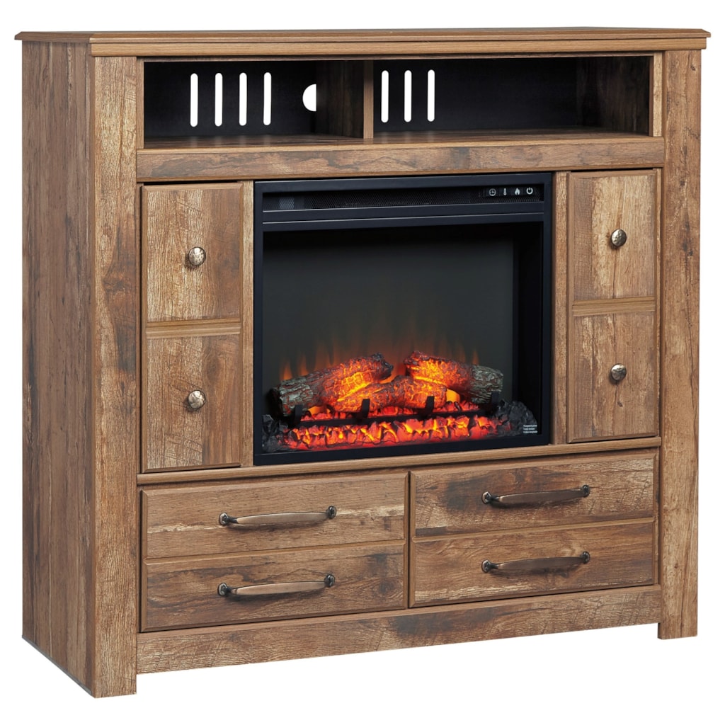 Ashley Signature Design Blaneville Rustic Style Media Chest with Fireplace Insert | Dunk & Bright Furniture | Media Chests Shop for the Ashley Signature Design Blaneville Media Chest with Fireplace Insert at Dunk & Bright Furniture - Your Syracuse