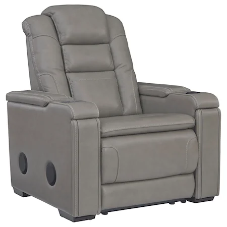 Leather Match Power Recliner with Adjustable Headrest, Bluetooth Speakers, Cup Holders, and USB/Wireless Charging