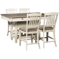 Relaxed Vintage 5-Piece Counter Table with Wine Storage and Stool Set