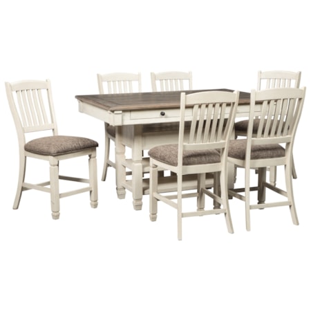 Relaxed Vintage 7-Piece Counter Table with Wine Storage and Stool Set