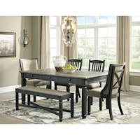 Relaxed Vintage 6-Piece Table and Chair Set with Bench