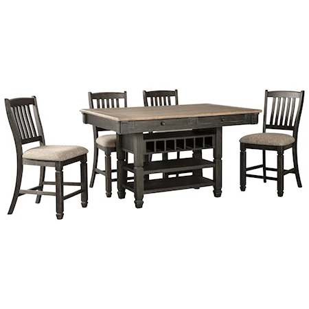 Dining Set includes Counter Table, 4 Stools and Wine Storage 