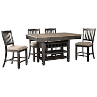 Relaxed Vintage 5-Piece Counter Table with Wine Storage and Stool Set