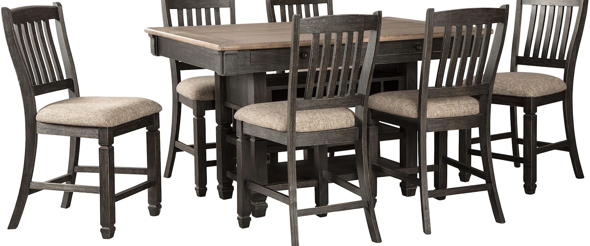 Relaxed Vintage 7-Piece Counter Table with Wine Storage and Stool Set