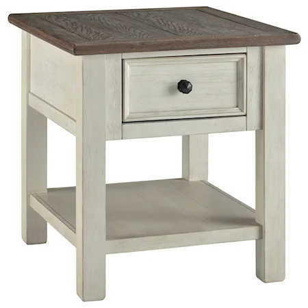 White Rectangular End Table with Drawer