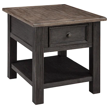 Black Rectangular End Table with Drawer