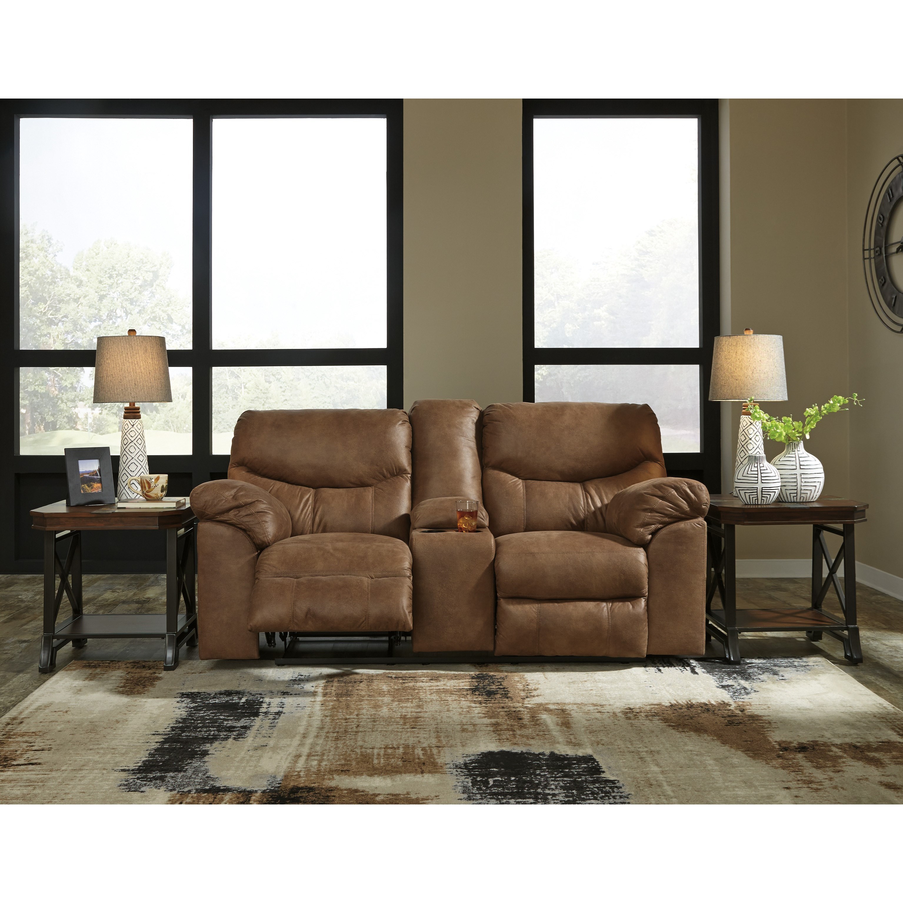 Signature Design by Ashley Boxberg 3380294 Casual Double Reclining Loveseat with Center Console Rife s Home Furniture Reclining Loveseats