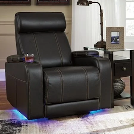 Faux Leather Power Recliner with Cup Holders, Storage, Cup Holders, & LED Lighting