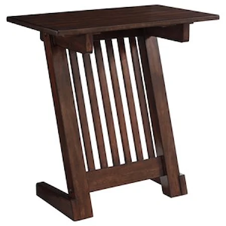 Contemporary Chair Side End Table with Slanted Base and Dark Brown Finish
