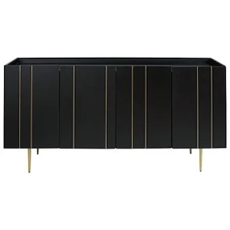 Black Finish Solid Wood Accent Cabinet with Goldtone Accents