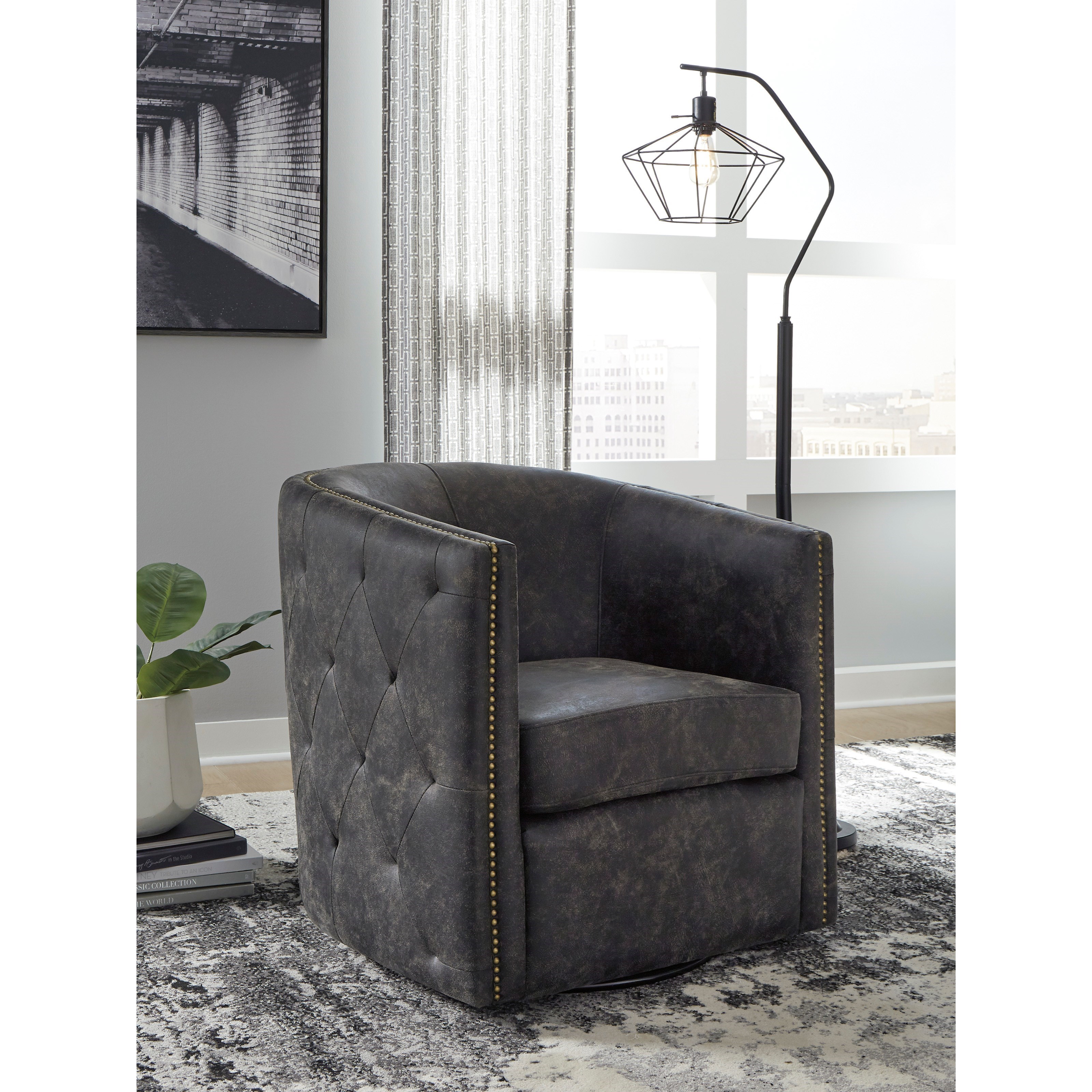 Black crushed top velvet swivel chair