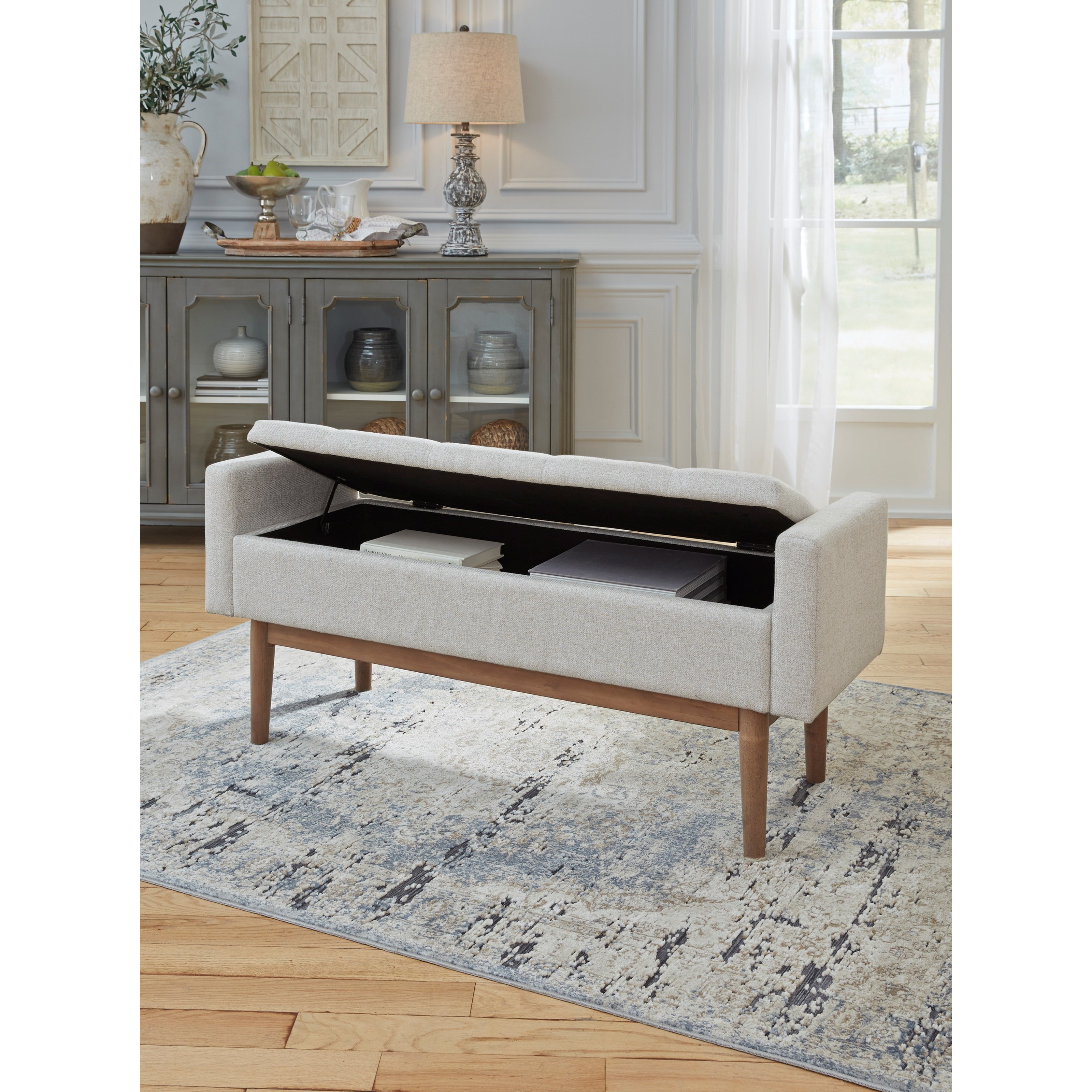Ashley upholstered shop storage bench