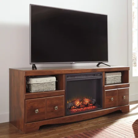 Cherry Finish Large TV Stand with Fireplace Insert