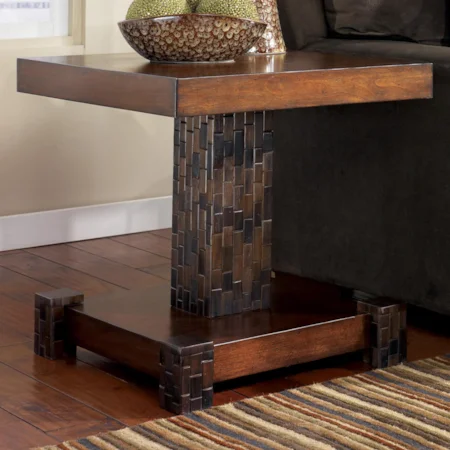 Wood Block Mosaic Square End Table