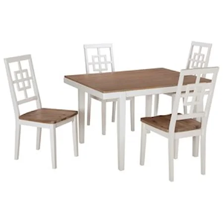 Contemporary White/Light Wash 5-Piece Rectangular Dining Table Set