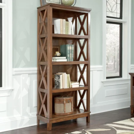 Large Bookcase with X Side Panels and Birch Veneer