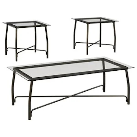 3-Piece Occasional Table Set with Glass Tops