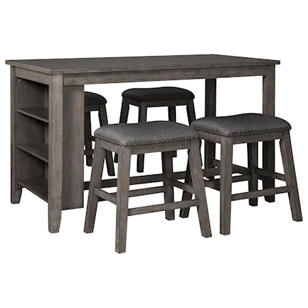 Five Piece Kitchen Island & Chair Set with Adjustable Storage
