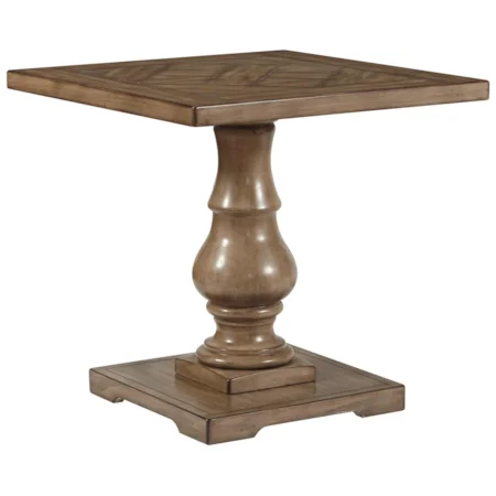 Square End Table with Turned Pedestal Base