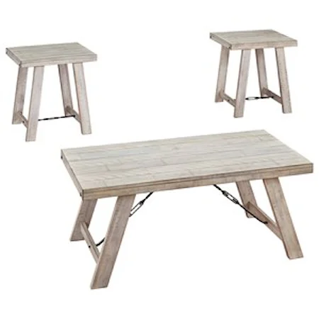 Farmhouse 3-Piece Occasional Table Set in Whitewash Finish