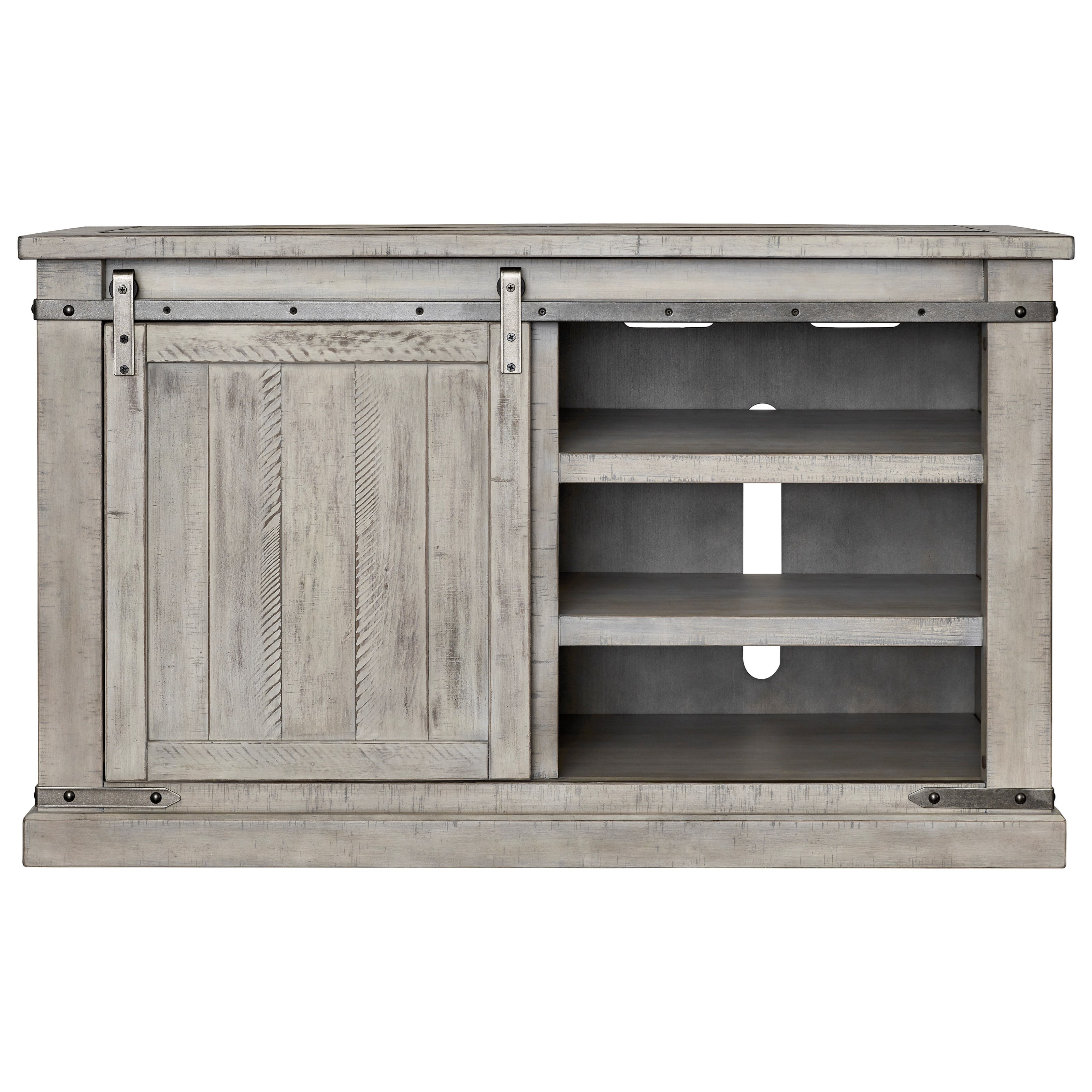 Whitewash barn store door tv stand