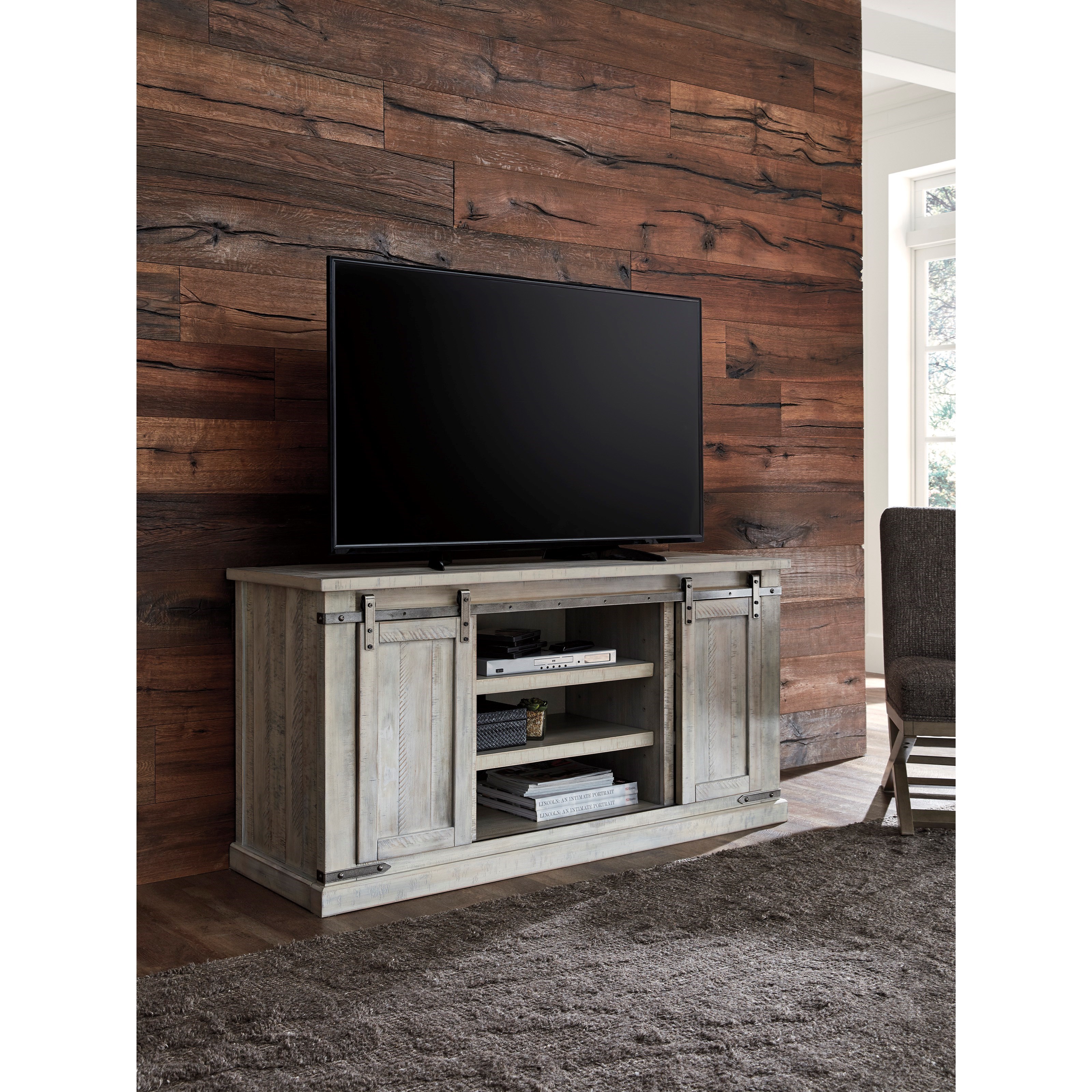 Signature Design by Ashley Carynhurst W75548 Rustic White Large TV