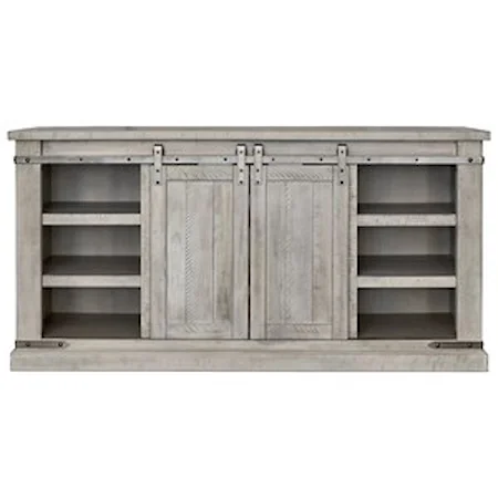Rustic White Large TV Stand with Barn Door Hardware