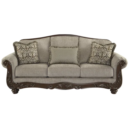 Traditional Sofa with Showood Trim & Camel Back