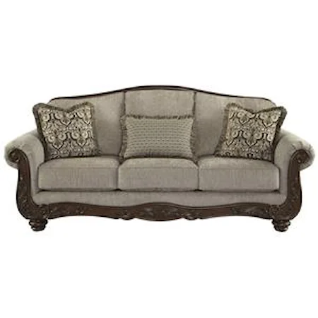 Traditional Sofa with Showood Trim & Camel Back