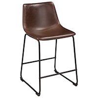 Contemporary Brown Faux Leather Upholstered Barstool with Bucket Seat