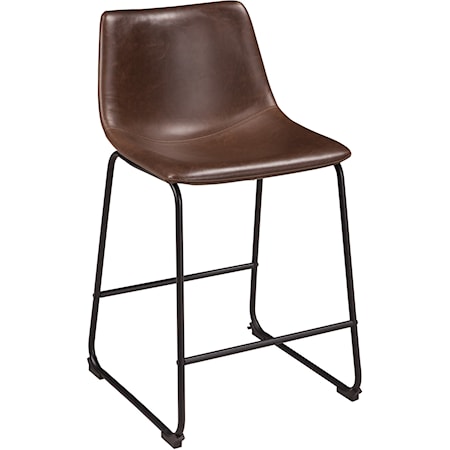 Contemporary Brown Faux Leather Upholstered Barstool with Bucket Seat