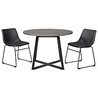 3-Piece Round Dining Table Set with Black Faux Leather Chairs